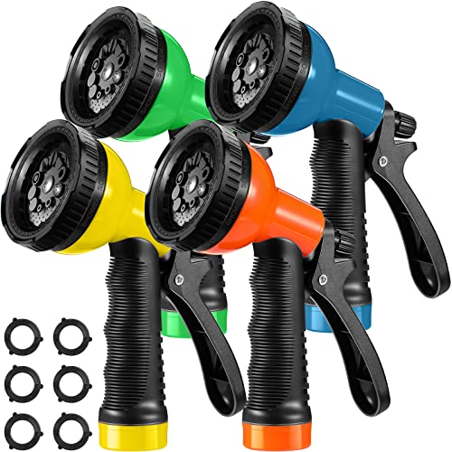 4 Pcs Water Hose Nozzle Garden Hose Sprayer with 10 Adjustable Spray Patterns Heavy Duty High Pressure Water Gun for Watering Plants Washing Cars and Showering Pets (4 Count)