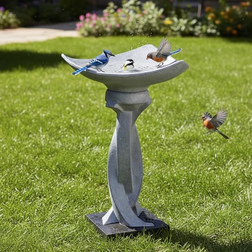 22.8" Tall Modern Bird Bath (Weathered Gray)