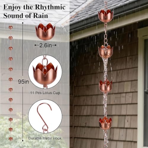 Copper Rain Chain for Gutters (Lotus Cups)