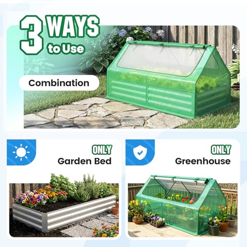 6x3x1ft Galvanized Raised Garden Bed with Cover