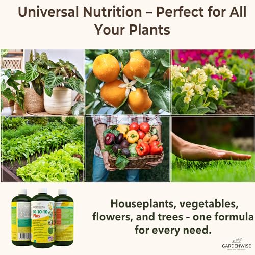 10-10-10 All Purpose Plant Food - Liquid Fertilizer with Seaweed Kelp & Iron - Indoor & Outdoor Plant Food, Vegetables, Flowers, Lawn & Garden 1x32oz (32 Ounce)
