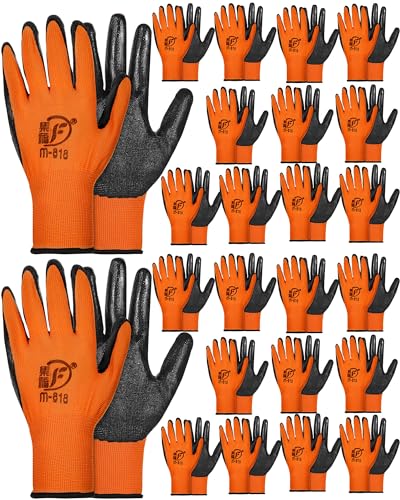 24 Pairs Gardening Gloves for Men Women Rubber Coated Landscaping Work Gloves Safety Work Construction (24 Count)