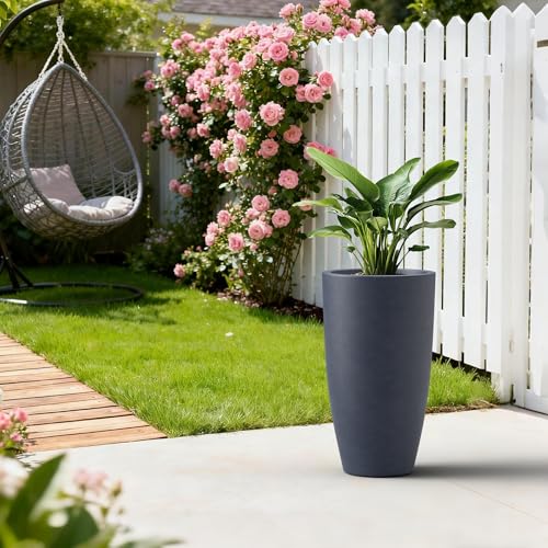 Large Round Tapered Charcoal Concrete Planter 23.6" Tall (Charcoal / 23.6"H)