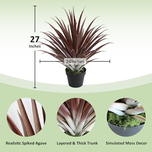 2 Pcs Artificial Aloe Vera Plants 27 Inch Red Fake Succulents Faux Agave Plant Potted for Indoor Outdoor Home Office Decor (2 Count)