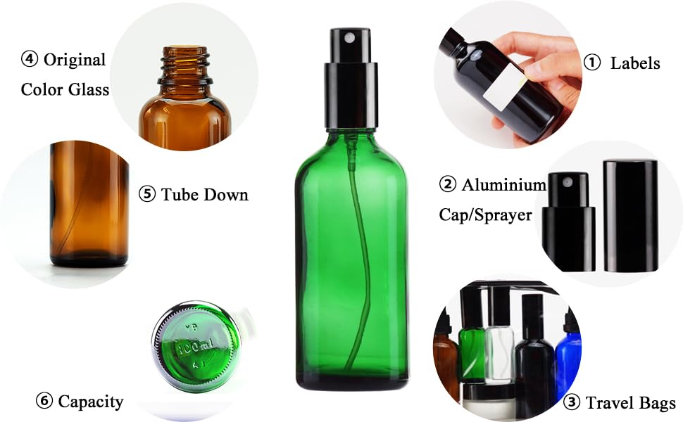 Green Glass Spray Bottles 4oz (9 Count)