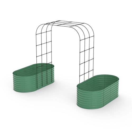 Galvanized Raised Garden Bed with 96 in Tall Vertical Arch Trellis