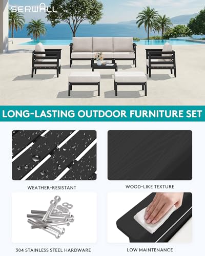 HDPE Patio Furniture Set (Black/Khaki / 8 Pieces)