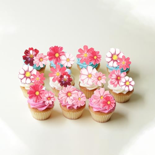 65 PCS Edible Gosang Flowers Cupcake Toppers Wafer Paper Flower Birthday Party Decorations Edible Hibiscus Wildflower Cupcake Picks for Baby Shower Wedding Birthday Party Cake Decorations Supplies (60 Count)