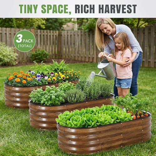 3Pcs Galvanized Raised Garden Bed Kit (Grain)
