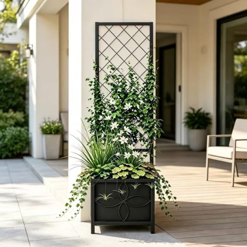 15.75 x 15.75 x 55 in Raised Garden Bed with Trellis