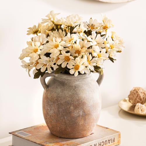 Ceramic Flower Small Vase 6 inch Farmhouse Rustic Vase Decorative Pottery Terracotta Vases for Home Decor Table Mantle Fireplace Living Room Bathroom Wedding Centerpiece (S-aged Terra)