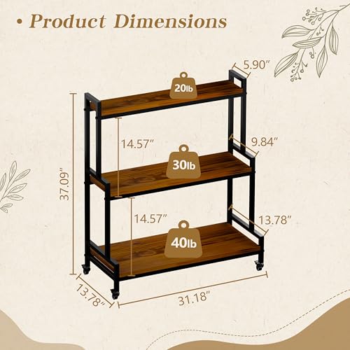 3 Tier Plant Stand with Wheels (Teak)