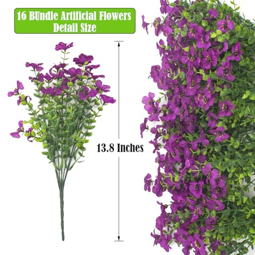 Artificial Fake Flowers for Outdoor Spring Decoration (16 Count)
