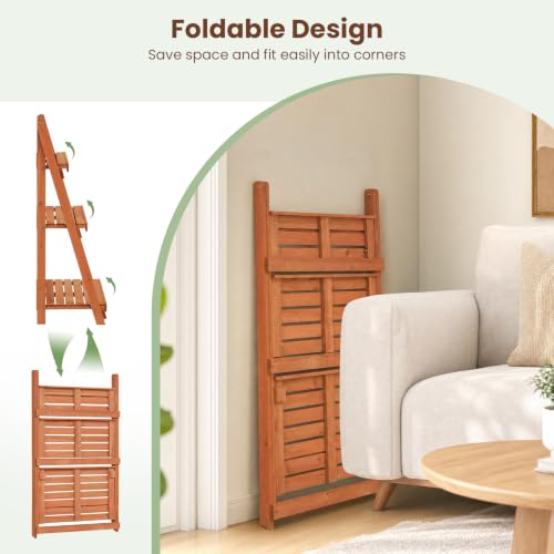Foldable Wooden Plant Stand (Orange / 24"x13"x37")