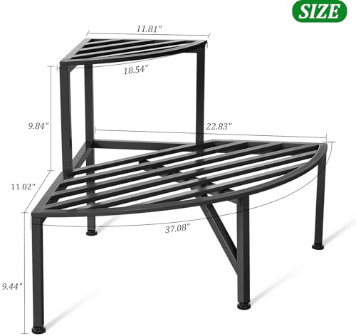 2 Tier Corner Plant Stand Outdoor Metal (Corner-Black)