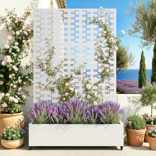 Metal Raised Garden Bed with Trellis and Wheels (White Brick / 71"x47")
