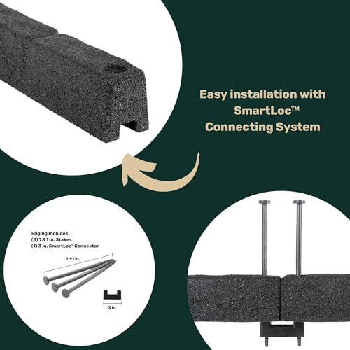 4' Rubber Cobblestone Flexible No Dig Landscape Mulch Border Edging with Anchoring Spikes for Lawns (2 Edgers)