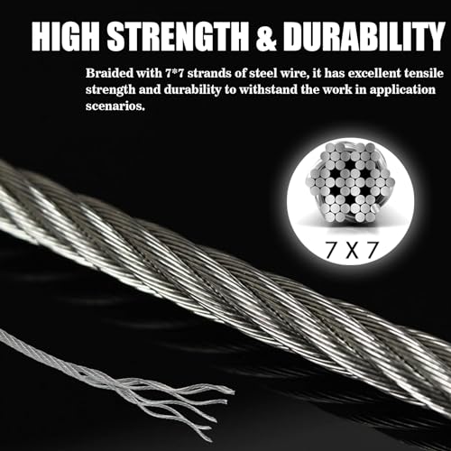 Metal Wire 1 8 Inch Galvanized Carbon Steel Aircraft Cable 7x7 100FT