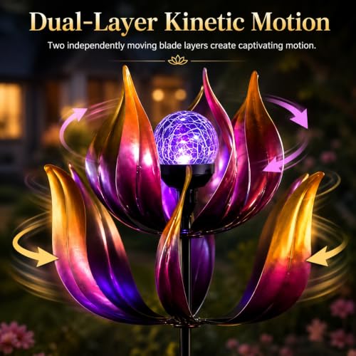 Solar Wind Spinner Outdoor Metal Decor (61" Purple Lotus)