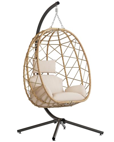 Outdoor Hanging Egg Chair with Stand (Cream)