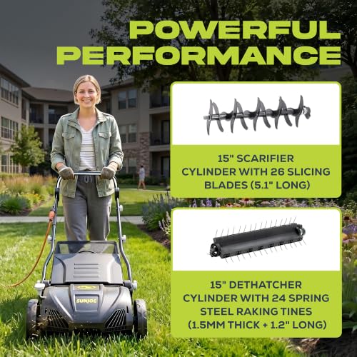 15 Inch Lawn Dethatcher with Scarifier Blade Reel