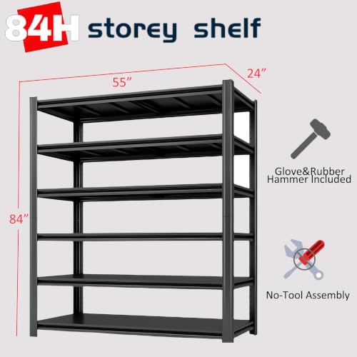 6 Tier Heavy Duty Garage Shelving (6T 55" W x 24" D x 84" H)