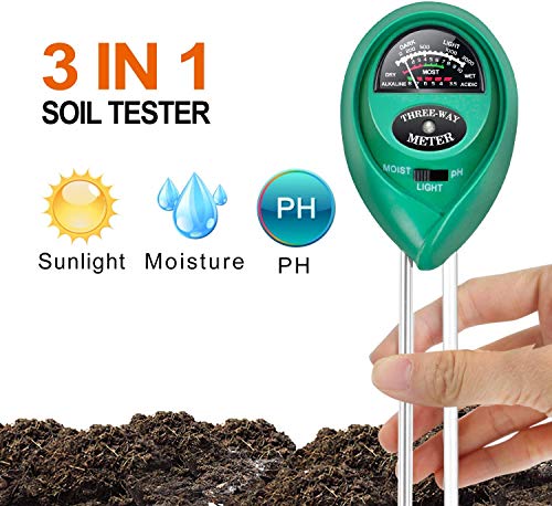 3-in-1 Soil Test Kit, Soil Moisture/Light/pH Meter for House Plant, Garden, Lawn, Farm, Ideal for Indoor & Outdoor Use