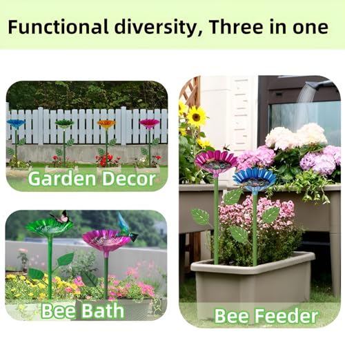 4 Pack Bee Watering Station Butterfly Water Feeder Cup with Flower Design Bee Bath Bowl Bird Bee Watering Cups for Outdoor Yard Garden Decor (4 Count)