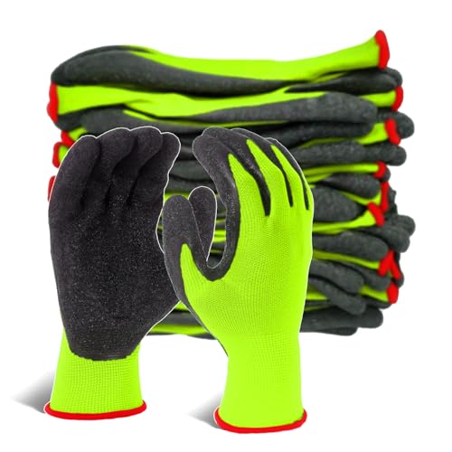 Crinkle Latex Rubber Coated Safety Work Gloves for Men Women (24 Count)