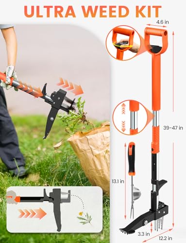 2 Pack Upgraded Weed Puller Tool Kit with Long Adjustable Handle