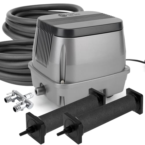All-in-1 Koi Pond Aeration Kit Pond Air Pump with Self-Sinking Airline Rubber Air Diffuser, Air Flow Control Pond Aerator for Outdoor Pond 5,000-10,000 Gallons