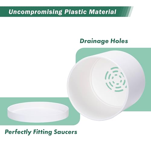 Plastic Planter Pot with Saucer (12 Inch / Matte White)