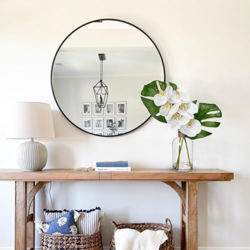 Artificial Monstera Plant and Fake Orchid in Glass Vase