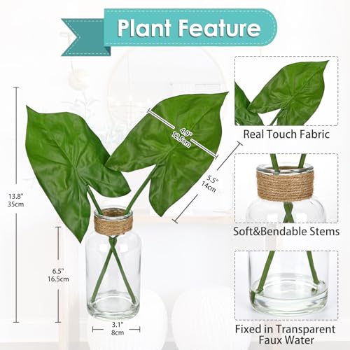 Fake Plants Faux Greenery Stems in Glass Vase with Faux Water (2 Count)