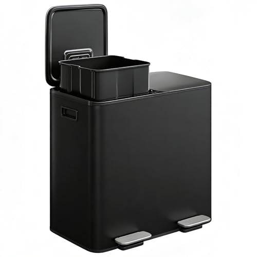 2 x 8 gal Stainless Steel Double Trash Can with Lid for Kitchen