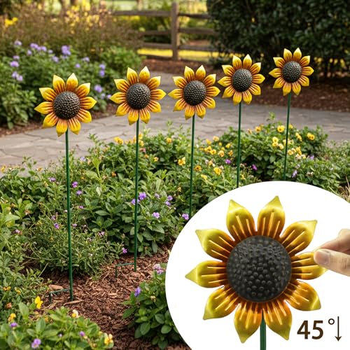 Sunflowers Metal Yard Art Wind Spinners Outdoor Decoration Stakes (Sunflowers)