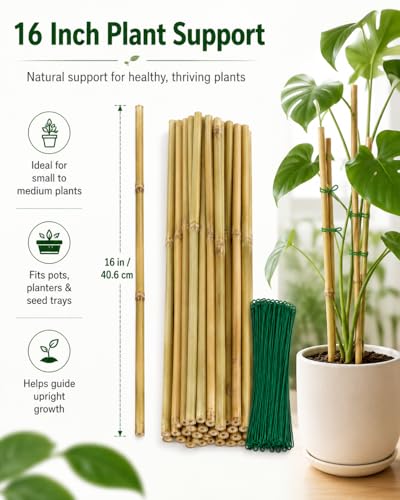 20 Pcs 16 inch Bamboo Garden Stakes with Ties Natural Bamboo Plant Stakes for Tomatoes (20pcs-16inch)