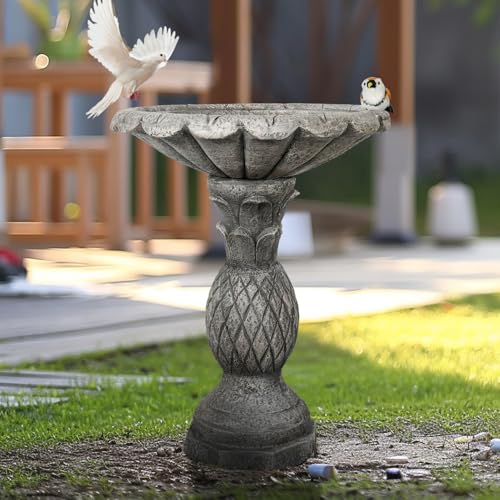 24.8" H Cement Modern Outdoor Bird Bath