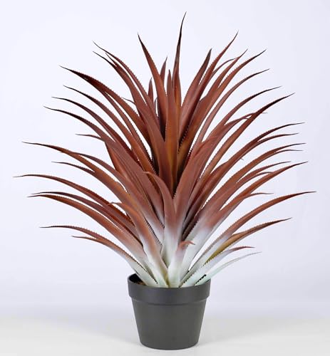 Hyper Realistic Big Red Artificial Aloe Vera Plant 26 Inches Tall. Large Faux Agave in Matte Black Pot