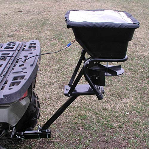 12V 80 Pound Capacity Grass Seed Fertilizer Spreader with Hitch Mount Receiver and Rain Protector for ATV