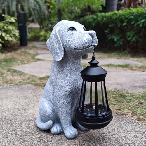 Solar Dog Outdoor Garden Statue with LED Light