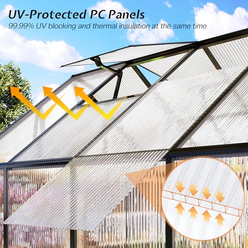 8x24 FT Walk in Polycarbonate Greenhouse with 2 Top Windows (8x24x6.7)