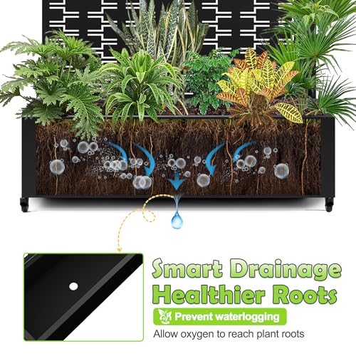 15.7"×70.9"×47.2" Metal Raised Garden Bed with Trellis and Wheels