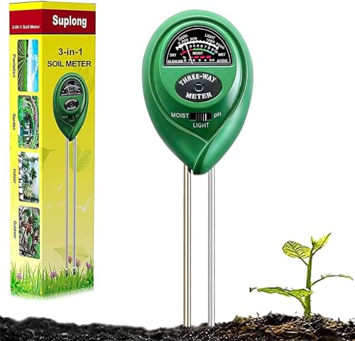 3-in-1 Soil Moisture Meter, Upgraded Stainless Steel Probe Soil pH/Light/Moisture Meter for Plants, Soil Tester for Garden, Farm, Lawn, Indoor & Outdoor (No Battery Needed)
