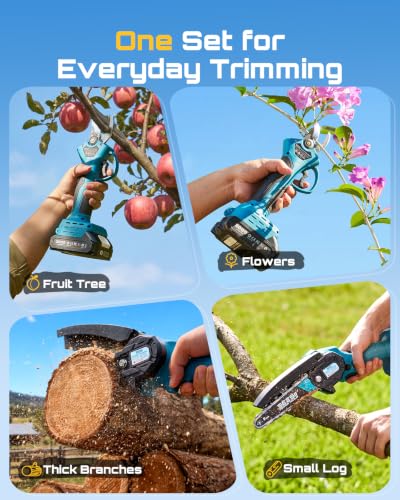2-in-1 Mini Chainsaw & Pruning Shears, 20V Brushless Motor Combo (Industrial Blue)