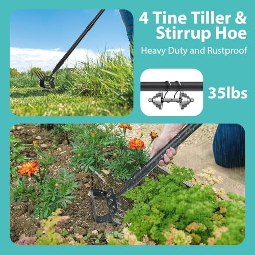 Garden Hoe Stirrup Hoe with Adjustable Handle for Weeding Digger loosening Soil Metal Garden Cultivator Hoe with Rake Tiller Cultivator