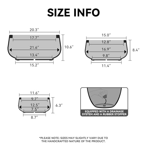 Set of 3 Black Concrete Shallow Planters 21.6" 16.9" 12.5" Dia (Black / 21.6",16.9",and 12.5" Dia)
