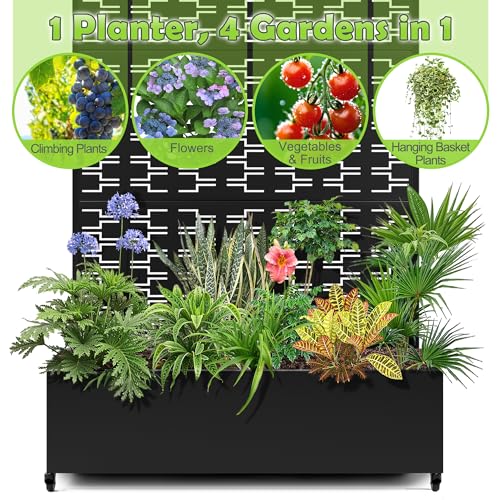 15.7"×70.9"×47.2" Metal Raised Garden Bed with Trellis and Wheels