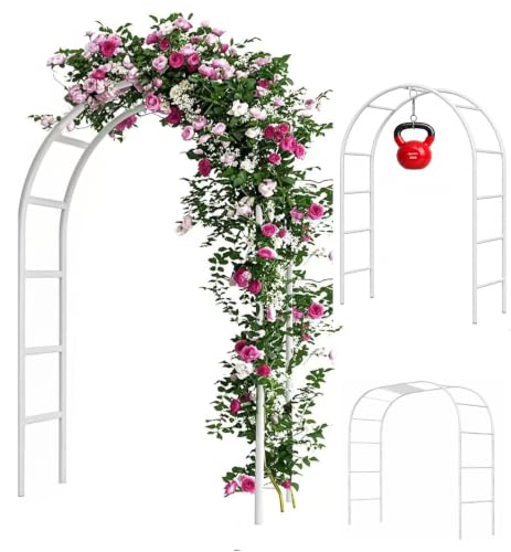 Metal Garden Arch Trellis for Climbing Plants 7.8ft Outdoor Arch Wedding Halloween Christmas Vine Trellis Pumpkin Archway Assemble Freely 2 Sizes White (White)