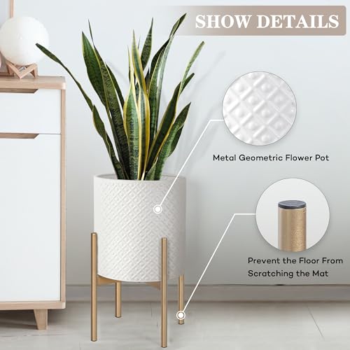 Planters for Indoor Plants Set of 2 Modern Metal Planter with Stand (Cream White / 8"&10")